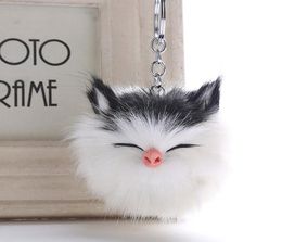 Big Faux 812CM Cute Kitten Cat Fur PomPom KeyChain Hair Bulb Bag Pom Pom Ball Key Chain Pendant Porte Clef For Women3626221