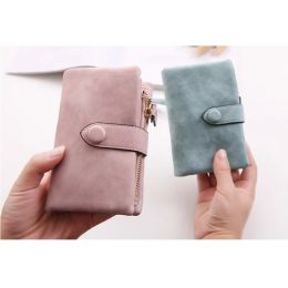 Wallets 2022 Trifold Short Women Wallets With Coin Zipper Pocket Minimalist Frosted Soft Leather Ladies Purses Female Pink Small Wallet