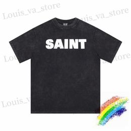 Men's T-Shirts Washed Black Saint Michael T-Shirt Men Women Top Quality Oversized Ts T Shirt T240419