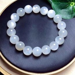 Link Bracelets 10mm Natural White Moon Stone Bracelet Fashion Crystal Quartz Blue Gemstone Jewellery Reiki Healing Gift For Women 1pcs