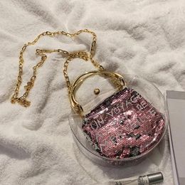 Drawstring Little Fairy Messenger Bag 2024 Transparent Cute Small Circular Women's Handbag Fashion Chains Shoulder