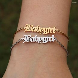 Charm Bracelets Baby Girl Stainless Steel Jewellery Old English Letter Babygirl Bracelet Fashion Pulseras Mujer Kid Birthday Gift