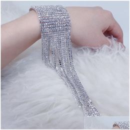 Charm Bracelets Fashion Fl Bracelet Hand Jewellery Bridal Shiny Long Tassel Crystal Bangles Wedding Jewellery 230425 Drop Delivery Dhlas