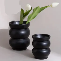 Vases 2024 Ceramic Nordic Modern Style Flower Arrangement Pots Circle Black And White Color Living Room Home Decorations