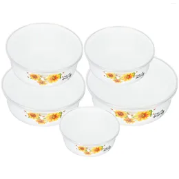 Dinnerware Sets 5 Pcs Enamel Covered Bowl Enamelware Dishes Stainless Steel Mixing Bowls With Lids Lunch Boxes For School Cutlery Set