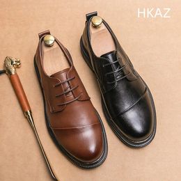 Dress Shoes Men's Leather Flat Heel Comfortable Model Casual All-match Classic Vintage Wear-Resistant Fashion British Style