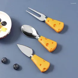 Dinnerware Sets Cute Grade Cheese Handle Stainless Steel Children 3pcs Cutlery Set Kid Spoon Fork Knife