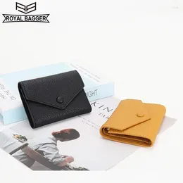 Wallets Royal Bagger Genuine Cow Leather Short For Women Fashion Simple Money Clip Coin Purse Large Capacity Trifold Wallet 6923