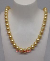 Fine Pearls Jewelry ROUND long 26quot1011MM NATURAL real south sea golden pearl necklace 14K4682090