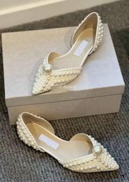 Perfect Evening Sabine Sandals Dress Shoes Flat White Satin Pumps with AllOver Pearl Embellishment Romantic Elegant Wedding Bri7466011