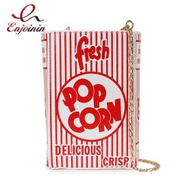 Bags Popcorn Red Stripe Design Chain Shoulder Crossbody Bag for Women Fashion Girl's Purses and Handbags Novelty Clutch Bag Pu Leathe