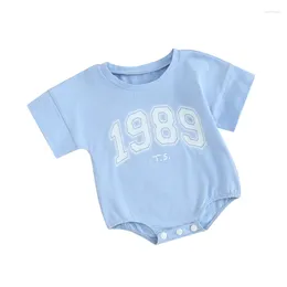 Rompers Summer Infant Baby Boys Girls Bodysuit Short Sleeve Print Casual Blue Clothes