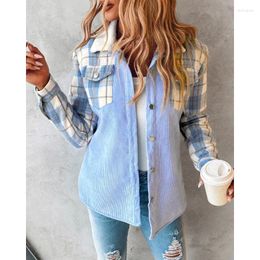 Women's Jackets Women Plaid Pocket Stitching Cardigan Coat Autumn Winter Long Sleeve Single Breasted Turn-down Collar Corduroy Jacket