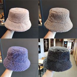 Wool Lamb Bucket Hat Winter Women Thicken Warm Solid Colour Basin Caps Korean Fashion Fisherman Hats Unisex Outdoor Accessories 240126 s