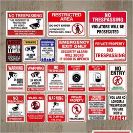 Metal Painting Vintage No Trespassing Signs Outdoor Beware Poster Tin Plates Warning Plaque Sign Farmhouse Wall Decoration Size Drop Dhw8V