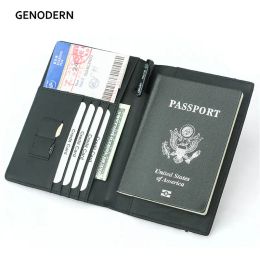 Wallets Carbon Fibre Microfiber Rfid Passport Cover Leather Elastic Band Travel Document Wallet Id Bag Passport Holder