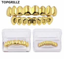 TOPGRILLZ Hip Hop Grills Set Gold Finish Eight 8 Top Teeth 8 Bottom Tooth Plain Clown Halloween Party Jewelry3077346