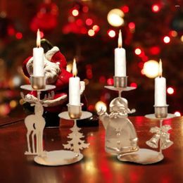 Candle Holders Christmas Candlestick Shiny Surface Rust-proof Wrought Iron Xmas Themed Desktop Ornaments For Home