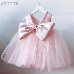 Girl's Dresses Toddler Baby Girls Dress Bow Baptism Dress for Girls 1 Yrs Birthday Party Wedding Beading Dress Formal Occation Tutu Fluffy Gown d240423