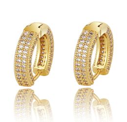 Hip Hop Full CZ Stone Paved Bling Ice Out Huggie Earring for Men Women Round Stud Earrings Fashion Jewellery Gold Silver black7745669