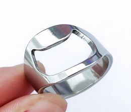 Bulk lots 20pcs silver bottle opener stainless steel band rings fashion convenient men women party gifts jewelry6772417