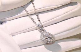 Top Selling Whole Professional Luxury Jewelry Water drop Necklace 925 Sterling Silver Pear Shape Topaz CZ Diamond Pendant For 7389270