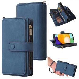Wallets Wallet Case for Samsung Galaxy A53 A73 A33 A13 A03 A51 A71 5g Leather Zipper Pocket Magnetic Closure Phone Cover 15 Card Holder