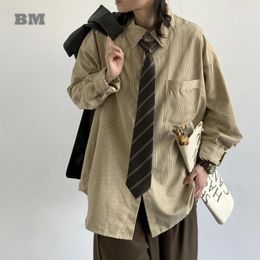 Men's Casual Shirts Spring Autumn Japanese Vintage Preppy Striped Shirt For Men Women Korean Fashion Long Sleeve Harajuku Khaki Thin Coat