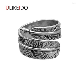 Cluster Rings 2024 925 Sterling Silver Open Feather Goros Ring Adjustable Size Girl Jewelry Fashion Tide Flow High Quality