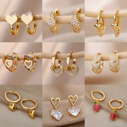 Stud Stud Vintage Zircon Heart Earrings For Women Stainless Steel Gold Plated Piercing Earring 2023 Trend New Luxury Jewellery aretes muj