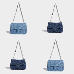 New designer denim shoulder bag handbag mini flip handbag rose blue denim canvas heart-shaped adjustable silver chain shoulder strap women's luxury shoulder bag