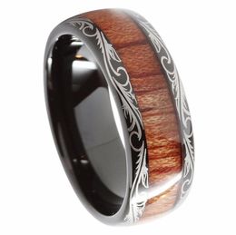 8mm Black Tungsten Carbide Ring Koa Wood Inlay Dome Matching Wedding Bands Men039s Jewellery J1906259441215