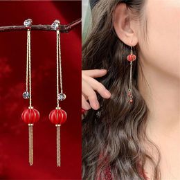 Dangle Earrings Chinese Style Red Lantern Tassel For Women Simple Personality Temperament Show Thin Face Long Christmas Gift