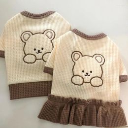 Dog Apparel Autumn Winter Clothes Pet Skirt Cute Bear Embroidery T-shirt Pullover Thick Cotton Warm Puppy Medium-sized Chihuahua