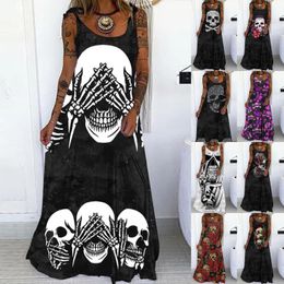 Autumn Womens Halloween Theme Printed Loose Large Size Lace Up Dress