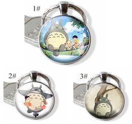 Anime Manga Metal keychain My Neighbor Totoro Glass Dome Cabochon Studio Ghibli Satsuki Mei Tatsuo Yasuko Catbus Key Ring Gift1563596