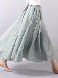 Womens Elegant High Waist Linen Maxi Skirt Summer Ladies Casual Elastic 2 Layers Skirts saia feminina 240411