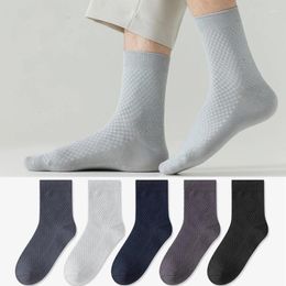 Men's Socks 5 Pairs Four Seasons Casual Bamboo Fibre Men Sweat-absorbing Breathable Middle Tube Solid Colour Business