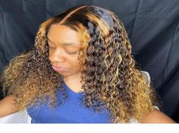 13x6 Curly Wig Honey Blonde Ombre Highlight Lace Front Human Hair Wigs Full 360 Lace Frontal Wig PU Silk Base Closure 180 Remy5981103