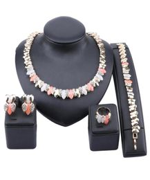 African Jewelry Set Women Luxury Dubai Gold Colorful Necklace Earring Ring Bracelet Bridal Party Jewellery Set2918530