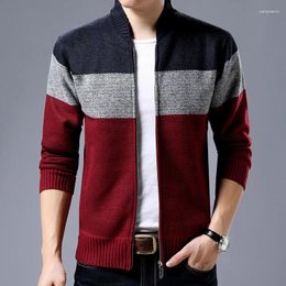 Men's Sweaters Long Sleeve Stand Collar Matching Colour Striped Thick Cardigan Sweater Trend Young Individual Knitwear
