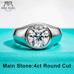 Solitaire Ring AnuJewel 4ct D Colour Moissanite Men Rings 18K Gold Plated Silver Engagement Bezel Rings For Men Factory Jewellery Wholesale d240419