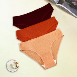 Women's Panties 3PCS Pure Cotton Ribbed Women Solid Colour Low Waist Sexy Lingerie Breathable Double Layers Crotch Briefs Underwear