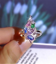 Top Sell Luxury Jewelry 925 Sterling Silver Multi Color Marquse Cut 5A Cubic Zircon Eternity Women Wedding Flower Band Ring For Lo4076943