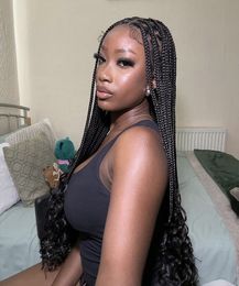 FANCIVIVI 36" Full Lace Knotless Small Square Box Braids with Water Wave Ends