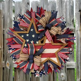 Decorative Flowers Patriotic Door Decoration Flag Garland For Independence Day Festival Celebration Handmade Usa Party Front