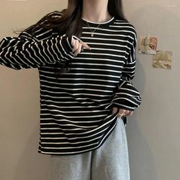 Women's T Shirts Fashionable Striped Loose T-shirt For Women Spring Long Sleeve Pullover Bottoming Shirt Tops Casual Simple Ladies