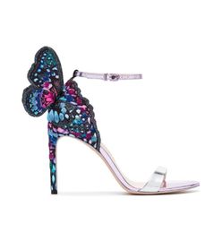 2019 Ladies patent leather 10CM high heel solid butterfly blue ornaments Sophia Webster open toe SANDALS colourful S9375050