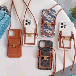 Cell Phone Cases Antique Leather Messenger strap lanyard card bag suitable for 13promax mobile phone case iphone12/11 female X H240419