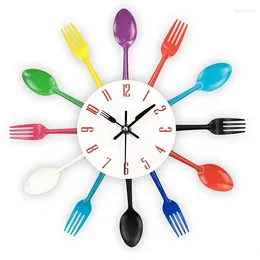 Wall Clocks Kitchen Clock 3D Removable Modern Creative Cutlery Spoon Fork Mirror Decal Sticker Room Home